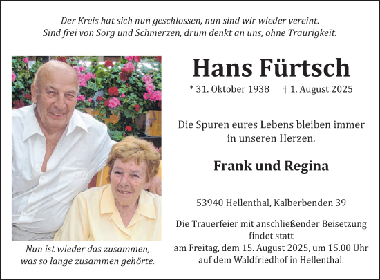 Traueranzeige von Hans Fürtsch von WochenSpiegel