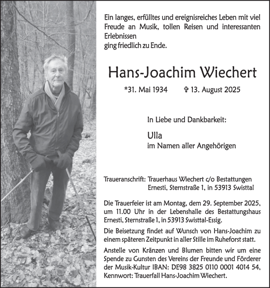 Traueranzeige von Hans-Joachim Wiechert von WochenSpiegel