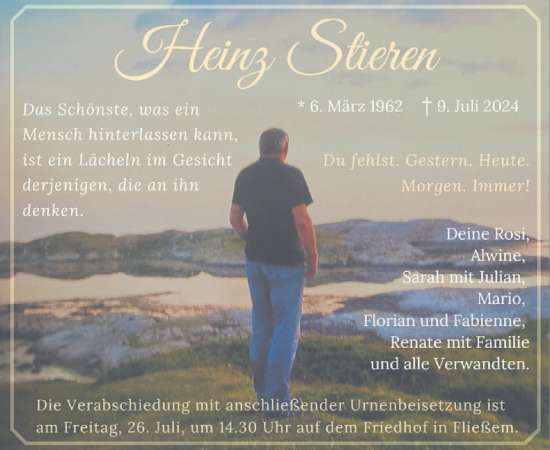Traueranzeige von Heinz Stieren von WochenSpiegel