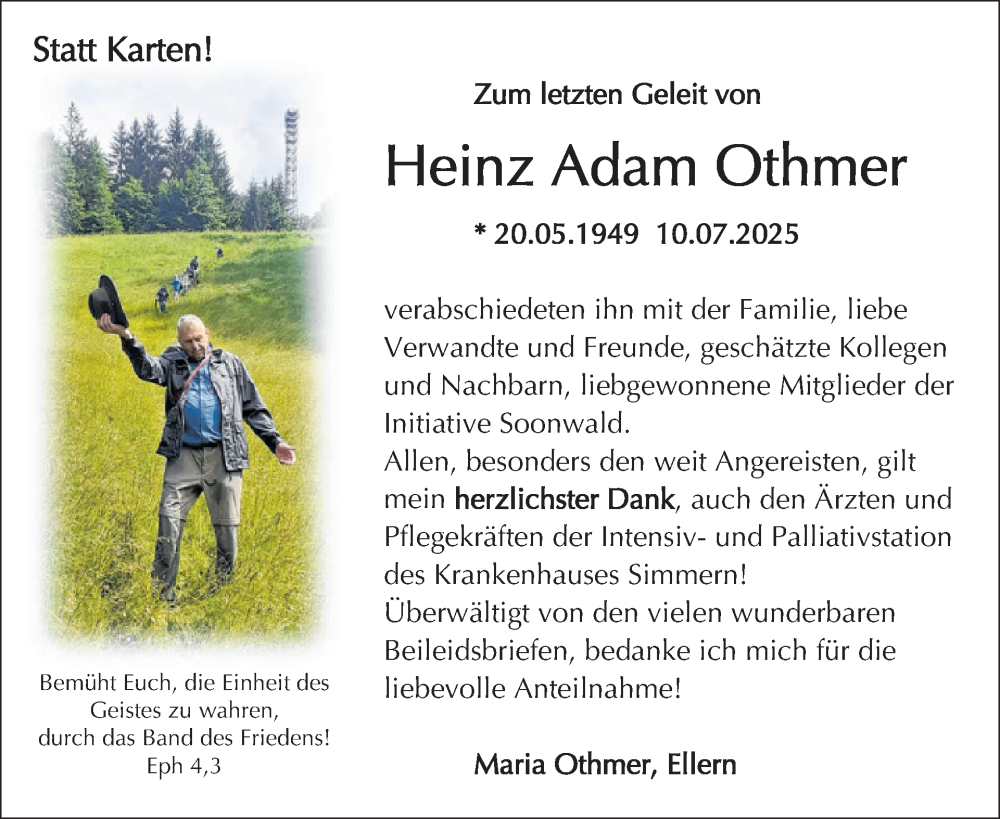  Traueranzeige für Heinz Adam Othmer vom 02.08.2025 aus WochenSpiegel