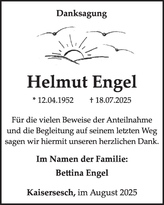 Traueranzeige von Helmut Engel von WochenSpiegel