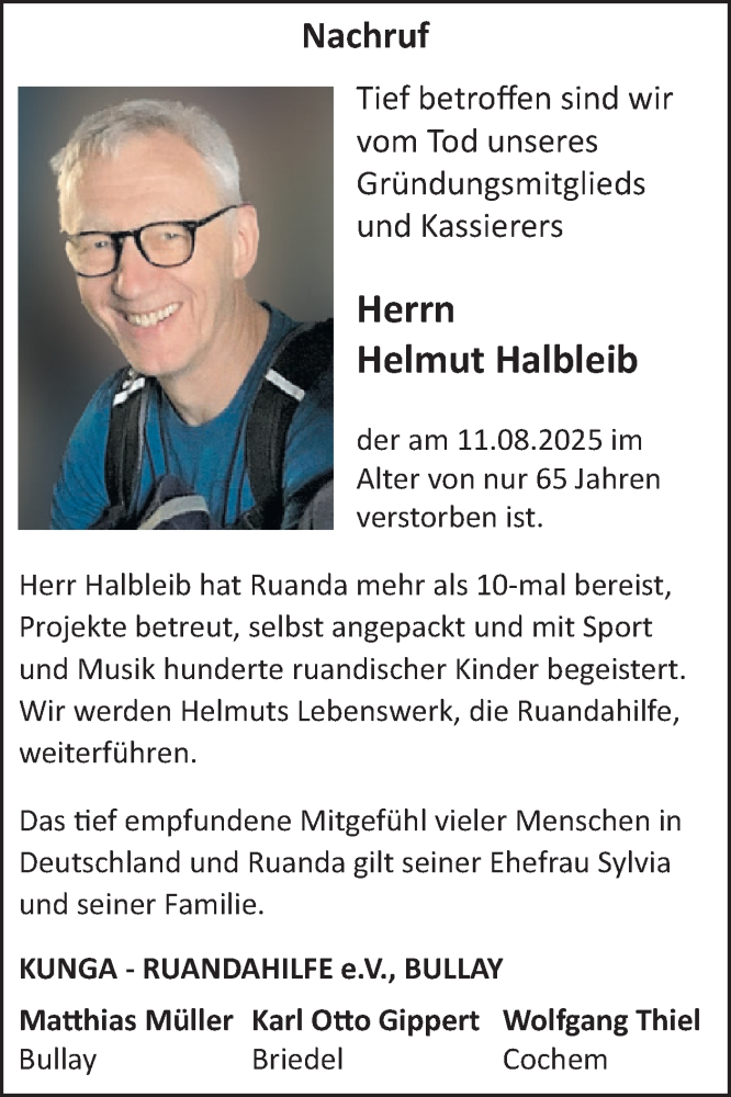 Traueranzeige für Helmut Halbleib vom 27.08.2025 aus WochenSpiegel