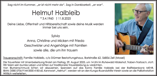 Traueranzeige von Helmut Halbleib von WochenSpiegel