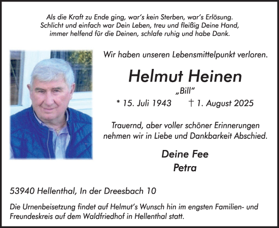 Traueranzeige von Helmut Heinen von WochenSpiegel