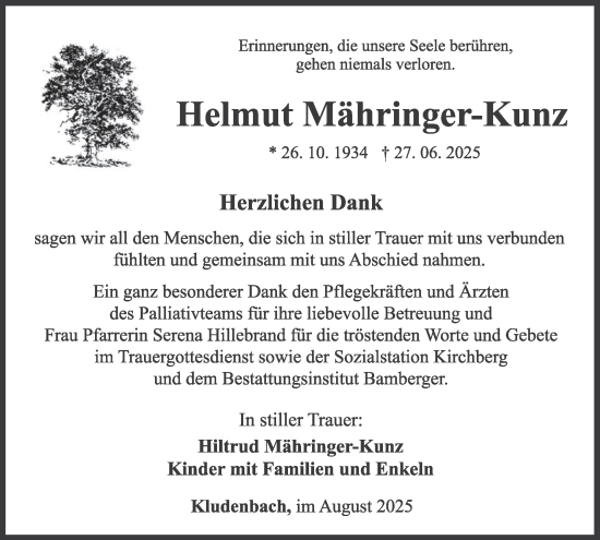 Traueranzeige von Helmut Mahringer-Kunz von WochenSpiegel