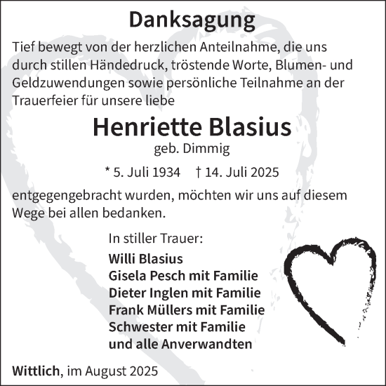 Traueranzeige von Henriette Blasius von WochenSpiegel