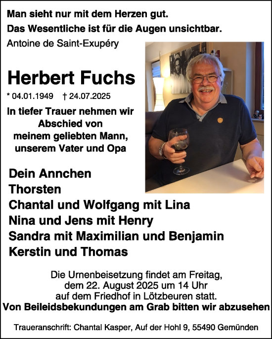 Traueranzeige von Herbert Fuchs von WochenSpiegel