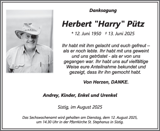 Traueranzeige von Herbert Pütz von WochenSpiegel