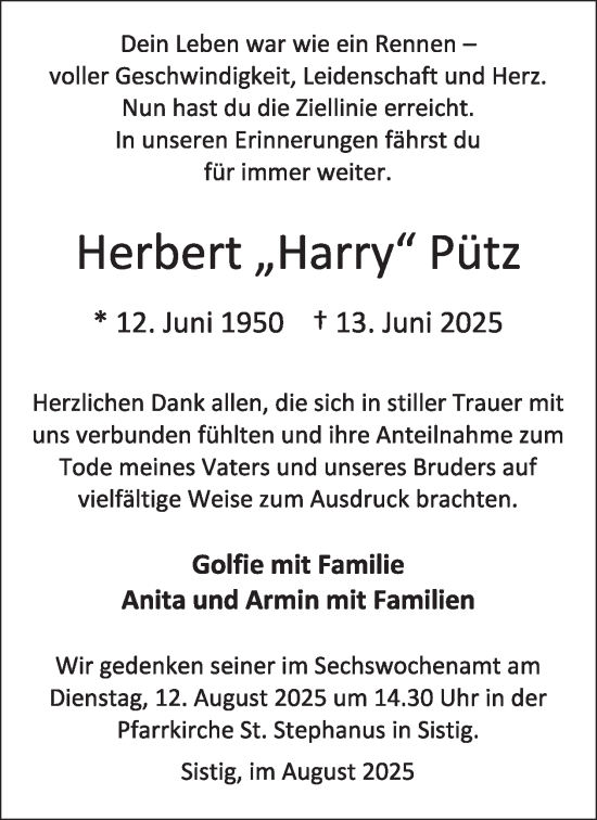 Traueranzeige von Herbert Pütz von WochenSpiegel