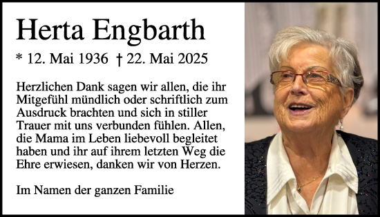 Traueranzeige von Herta Engbarth von WochenSpiegel
