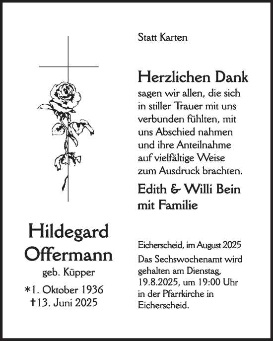 Traueranzeige von Hildegard Offermann von WochenSpiegel