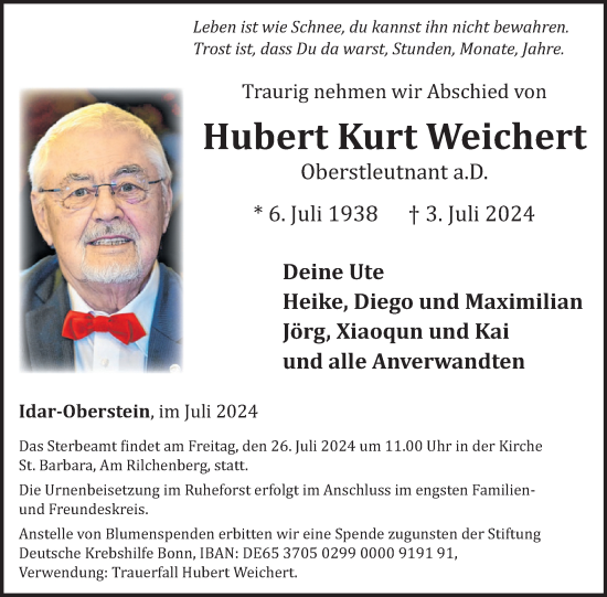 Traueranzeige von Hubert Kurt Weichert von WochenSpiegel