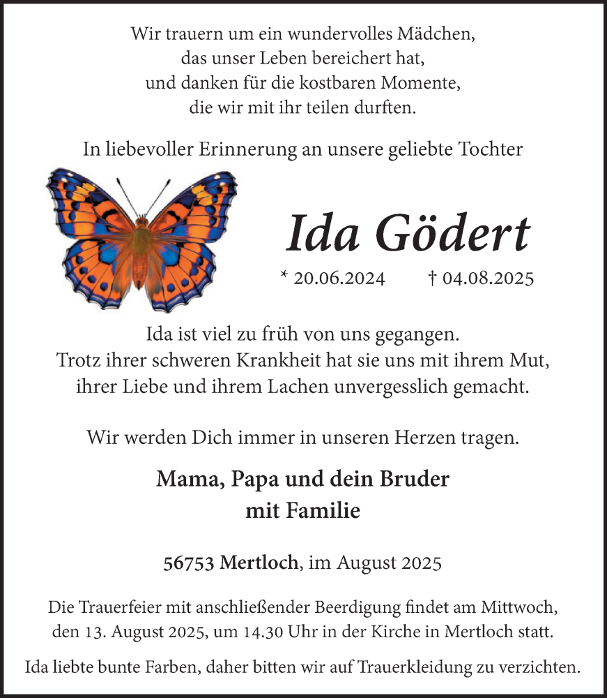  Traueranzeige für Ida Gödert vom 13.08.2025 aus WochenSpiegel