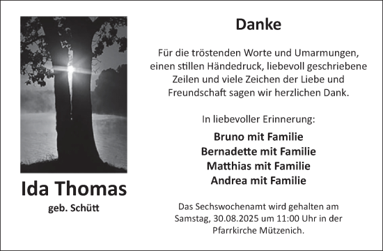 Traueranzeige von Ida Thomas von WochenSpiegel