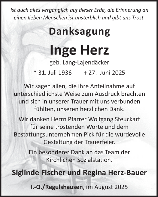 Traueranzeige von Inge Herz von WochenSpiegel