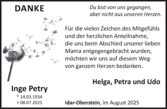 Traueranzeige von Inge Petry von WochenSpiegel