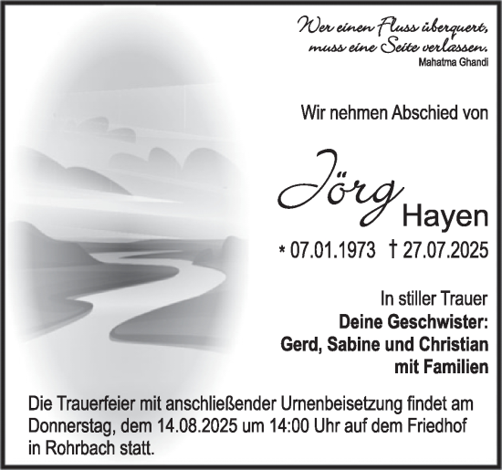 Traueranzeige von Jörg Hayen von WochenSpiegel