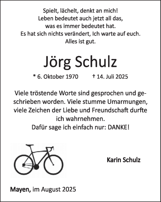 Traueranzeige von Jörg Schulz von WochenSpiegel