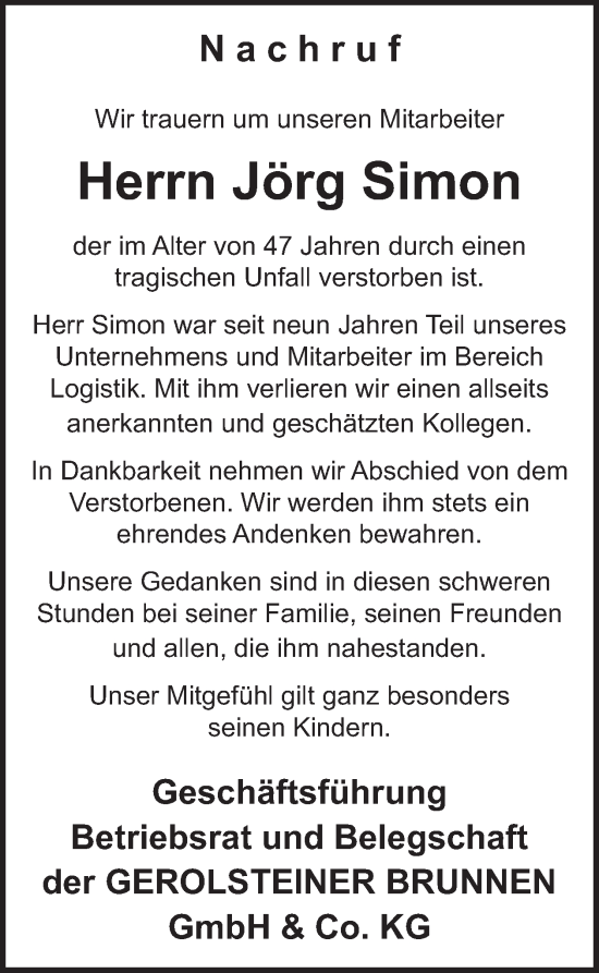 Traueranzeige von Jörg Simon von WochenSpiegel