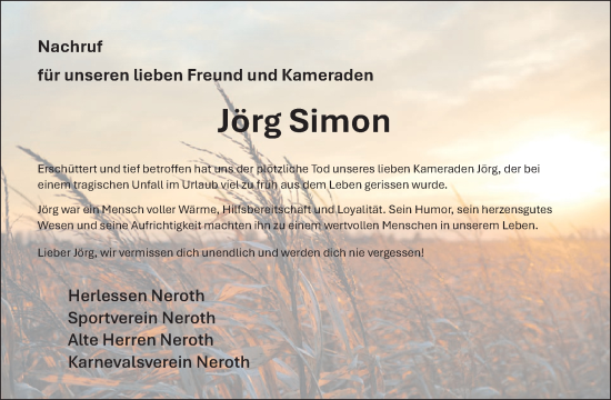 Traueranzeige von Jörg Simon von WochenSpiegel