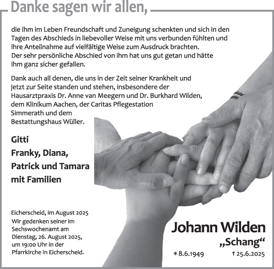 Traueranzeige von Johann Wilden von WochenSpiegel