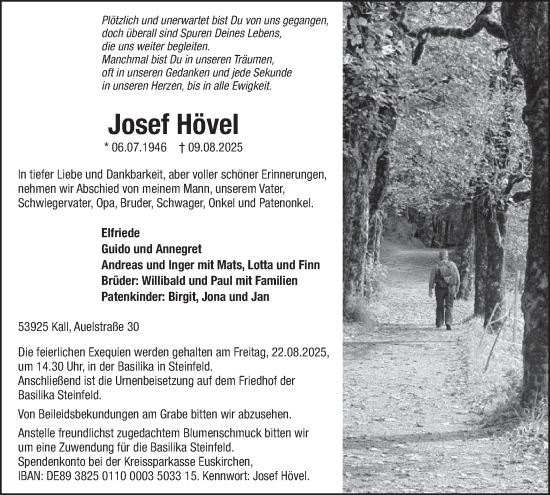 Traueranzeige von Josef Hövel von WochenSpiegel