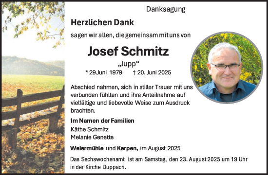 Traueranzeige von Josef Schmitz von WochenSpiegel