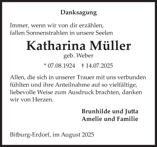 Traueranzeige von Katharina Müller von WochenSpiegel