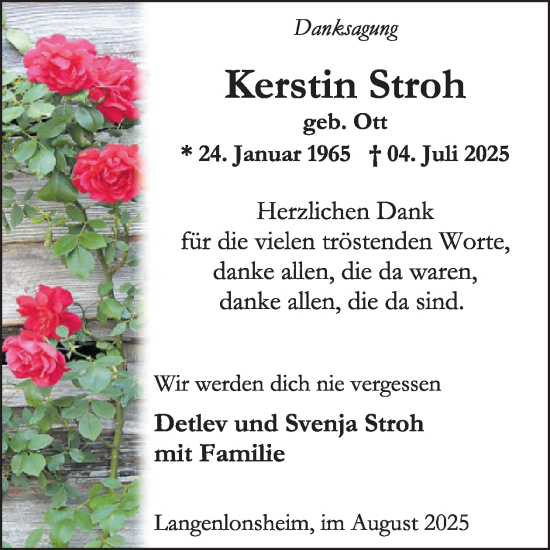 Traueranzeige von Kerstin Stroh von WochenSpiegel