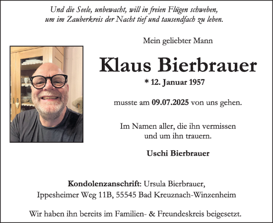 Traueranzeige von Klaus Bierbrauer von WochenSpiegel