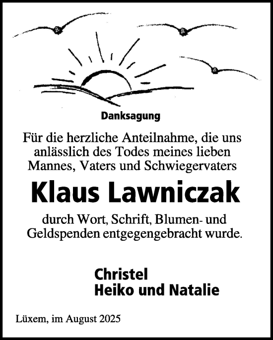 Traueranzeige von Klaus Lawniczak von WochenSpiegel