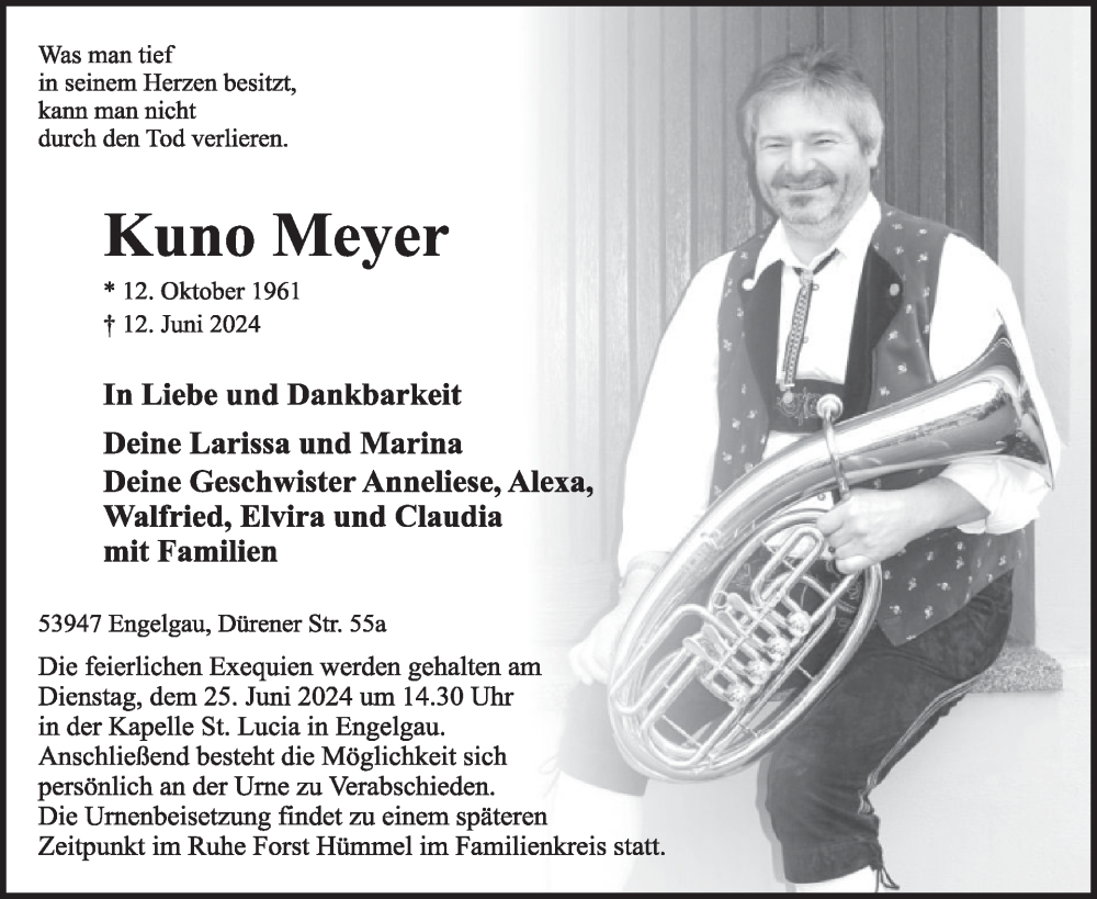  Traueranzeige für Kuno Meyer vom 19.06.2024 aus WochenSpiegel