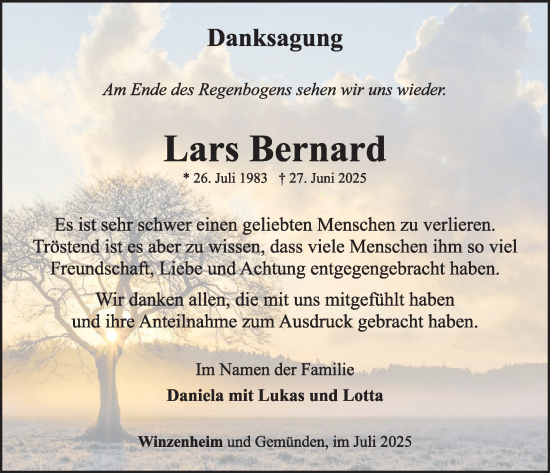Traueranzeige von Lars Bernard von WochenSpiegel