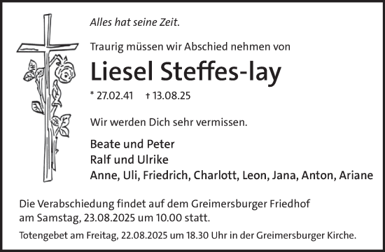 Traueranzeige von Liesel Steffes-lay von WochenSpiegel