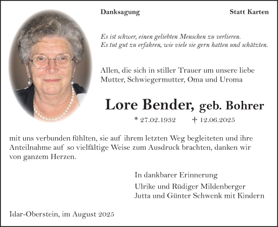 Traueranzeige von Lore Bender von WochenSpiegel