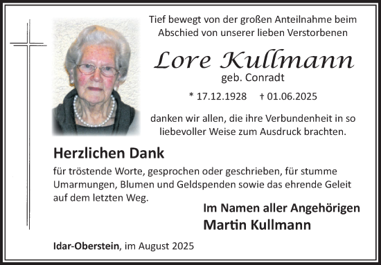 Traueranzeige von Lore Kullmann von WochenSpiegel