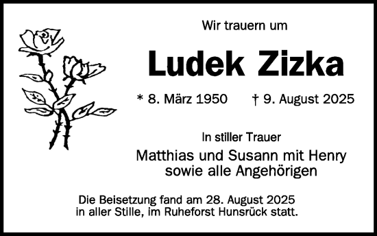 Traueranzeige von Ludek Zizka von WochenSpiegel