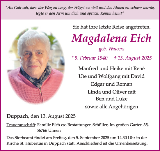 Traueranzeige von Magdalena Eich von WochenSpiegel