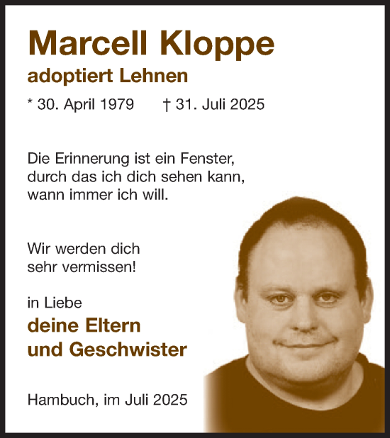 Traueranzeige von Marcell Kloppe von WochenSpiegel