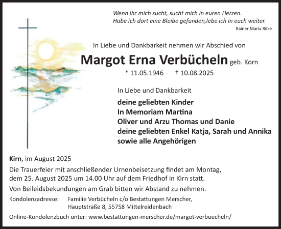 Traueranzeige von Margot Erna Verbücheln von WochenSpiegel