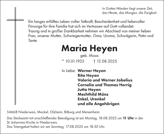 Traueranzeige von Maria Heyen von WochenSpiegel
