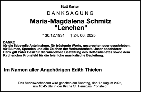 Traueranzeige von Maria-Magdalena Schmitz von WochenSpiegel
