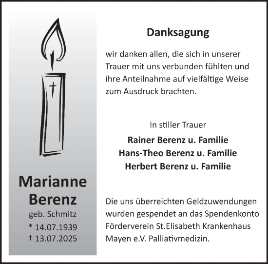 Traueranzeige von Marianne Berenz von WochenSpiegel