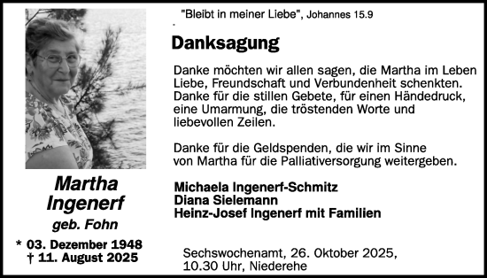 Traueranzeige von Martha Ingenerf  von WochenSpiegel