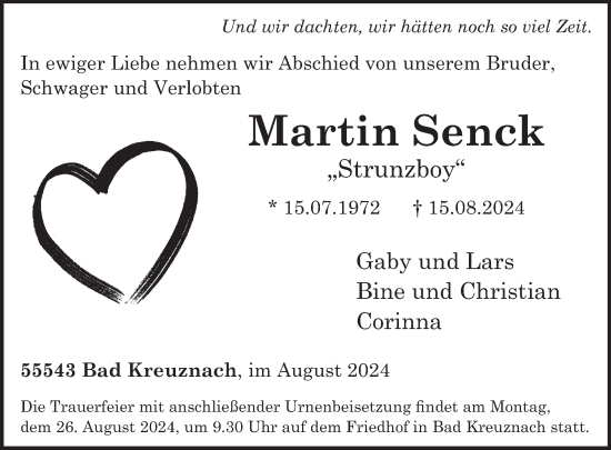 Traueranzeige von Martin Senck von WochenSpiegel