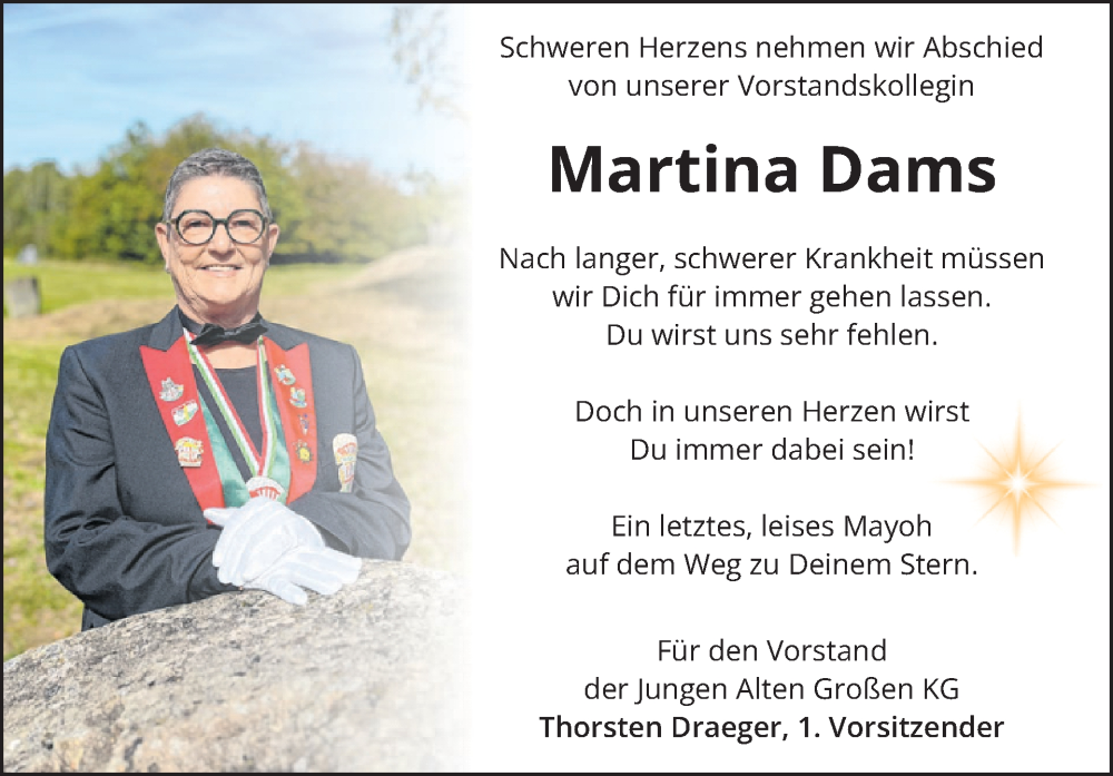  Traueranzeige für Martina Dams vom 13.08.2025 aus WochenSpiegel