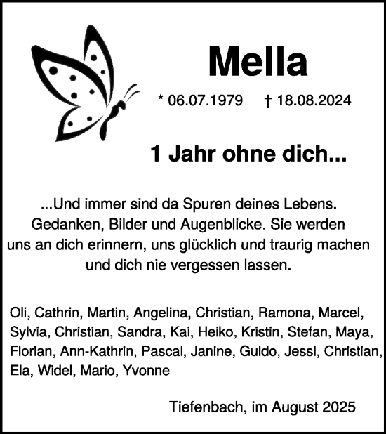 Traueranzeige von Mella  von WochenSpiegel