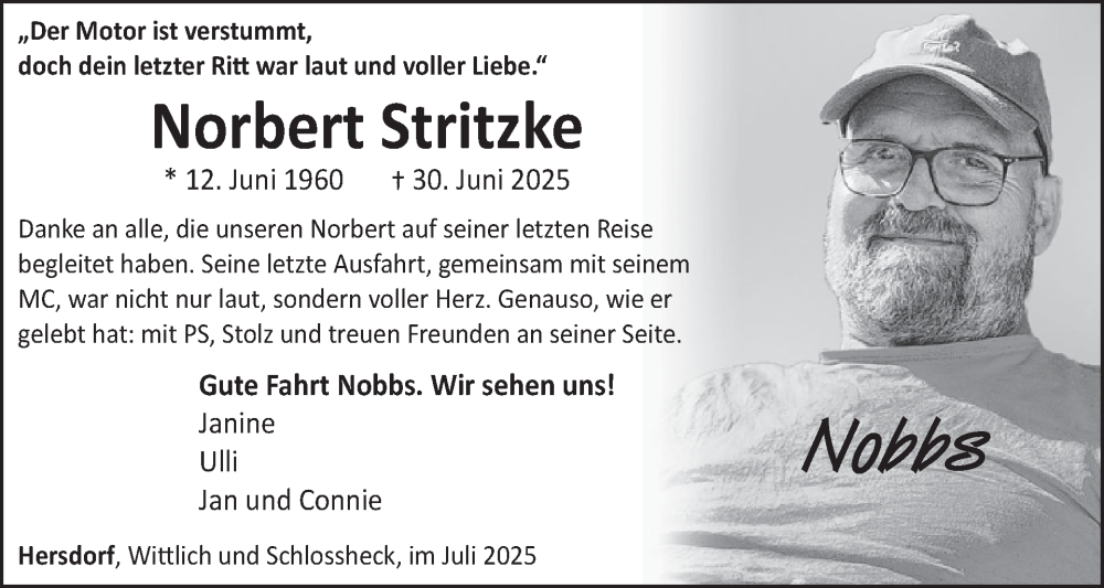  Traueranzeige für Norbert Stritzke vom 02.08.2025 aus WochenSpiegel