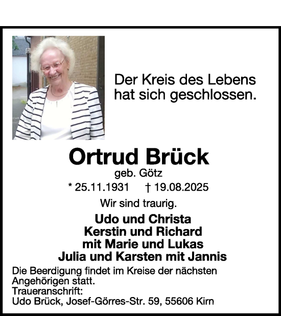 Traueranzeige von Ortrud Brück von WochenSpiegel