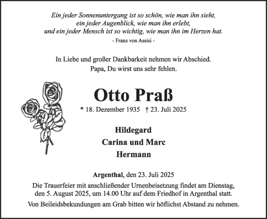 Traueranzeige von Otto Pral von WochenSpiegel